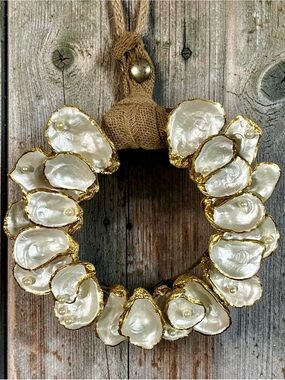 Oyster Shell Wreath | Coastal Door Decor | Pearl Accents | Beach House Wall Art”